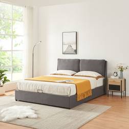 [en.casa] Francese Lunner 140 x 200 cm Grigio Scuro Letto con Struttura